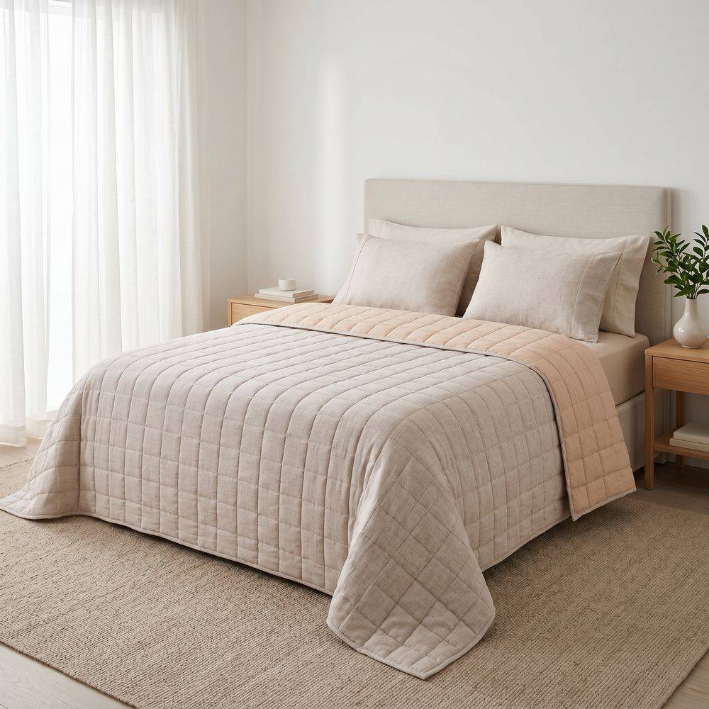 Copriletto effetto lino soft-touch Scott Beige Singolo