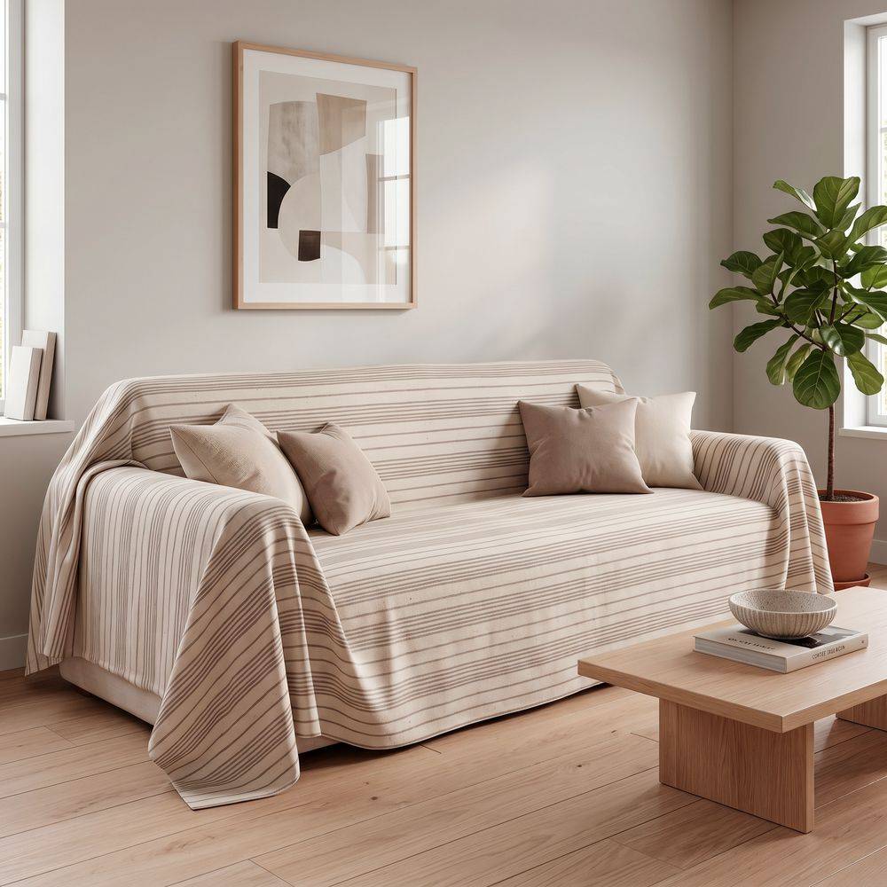 Copridivano Copritutto Natural Fondo beige con righe tortora 250x250