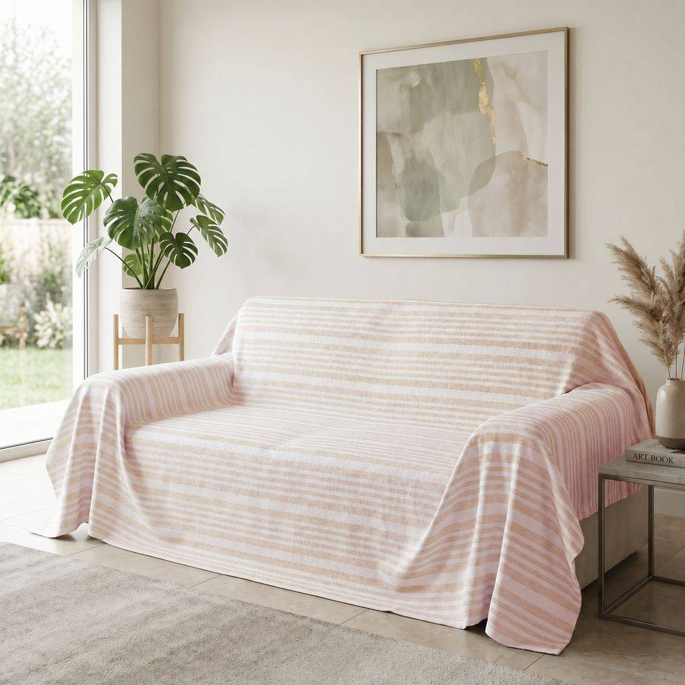 Copridivano Copritutto Natural Righe bianche e beige alternate 250x250