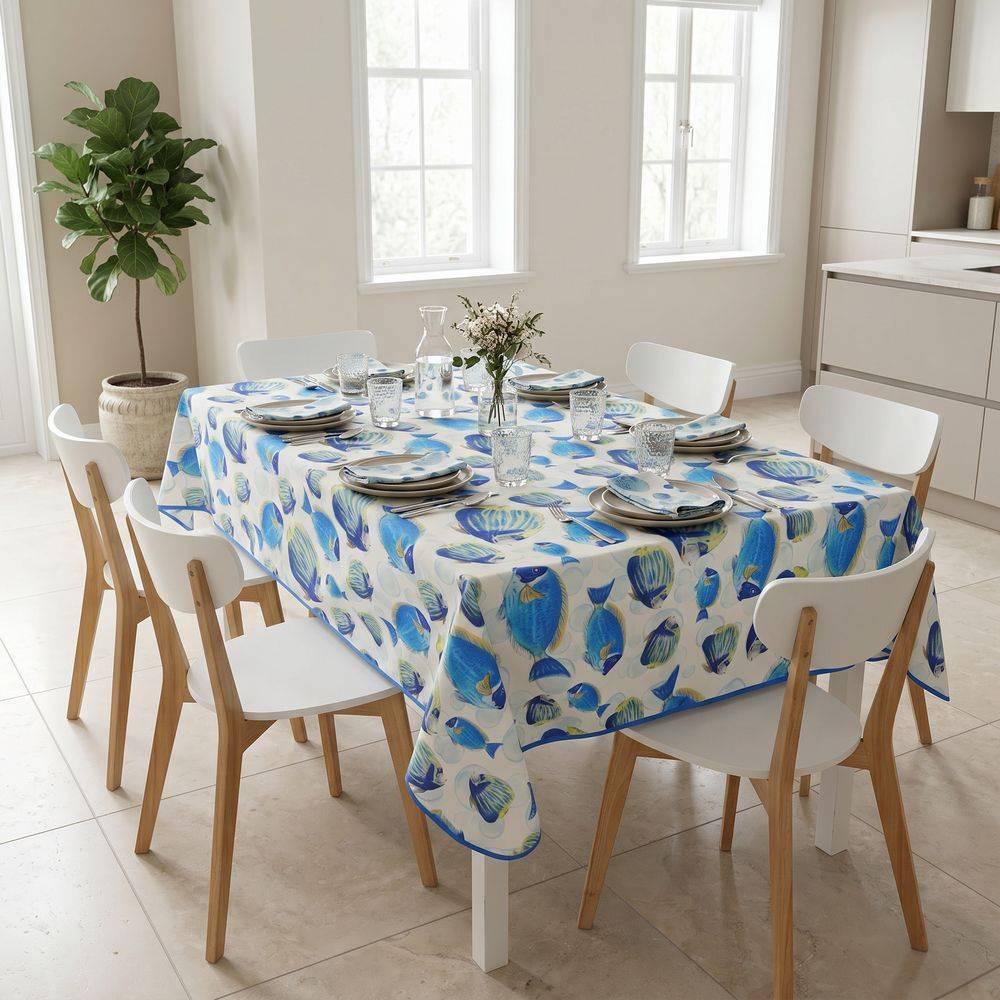 Tovaglia Antimacchia Hydro Sea Disegno 2 Pesci Blu 140 x 180