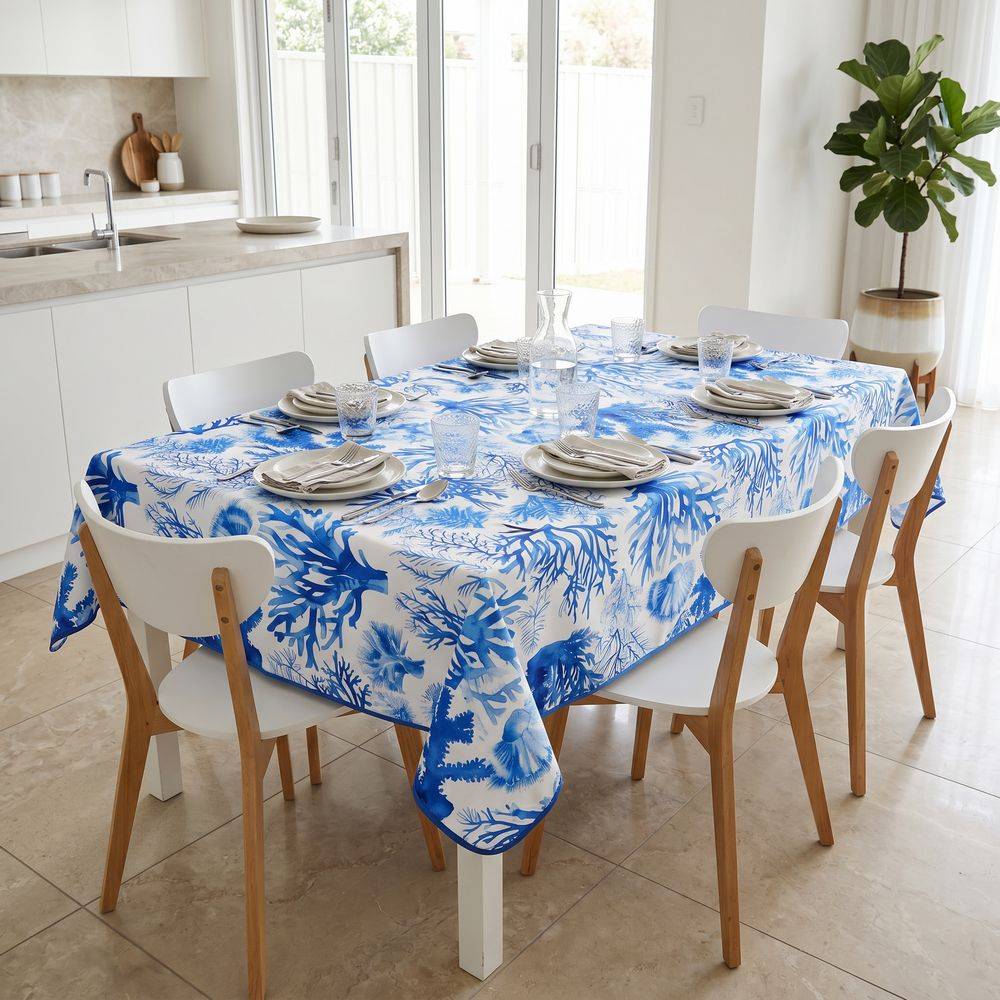 Tovaglia Antimacchia Hydro Sea Disegno 1 Coralli Blu 140 x 180