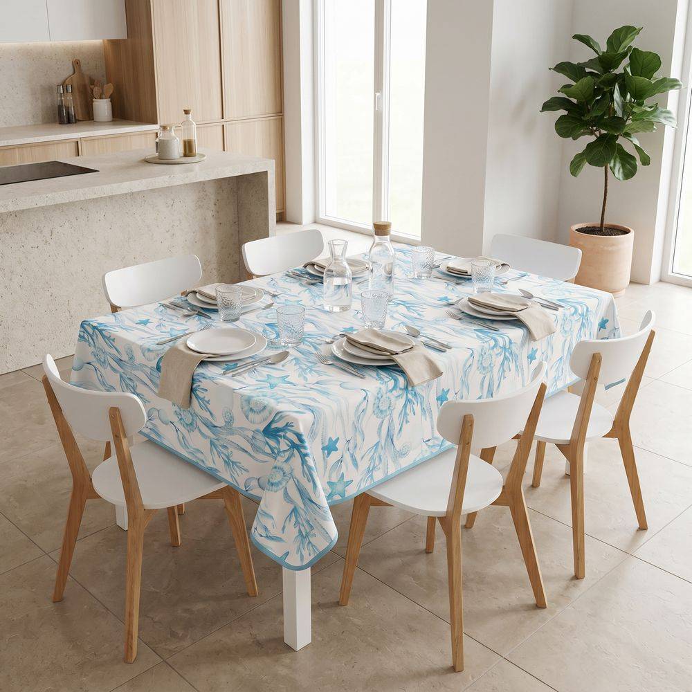 Tovaglia Antimacchia Hydro Mare Disegno 2 Coralli e Alghe Blu 140 x 180