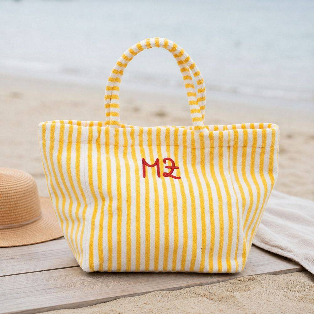 Borsa Mare Grande in Spugna Righe Gialle Personalizzata