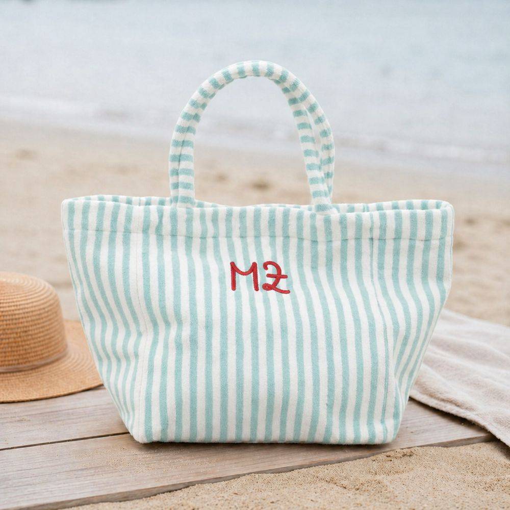 Borsa Mare Grande in Spugna Righe Verde Acqua Personalizzata