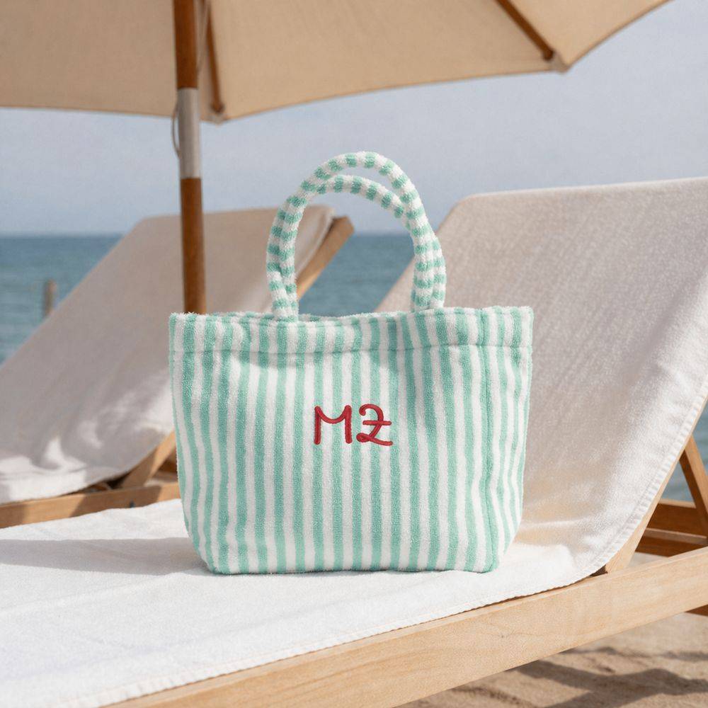 Borsa Mare in Spugna Righe Verde Acqua 42 x 12 H 28 Personalizzata