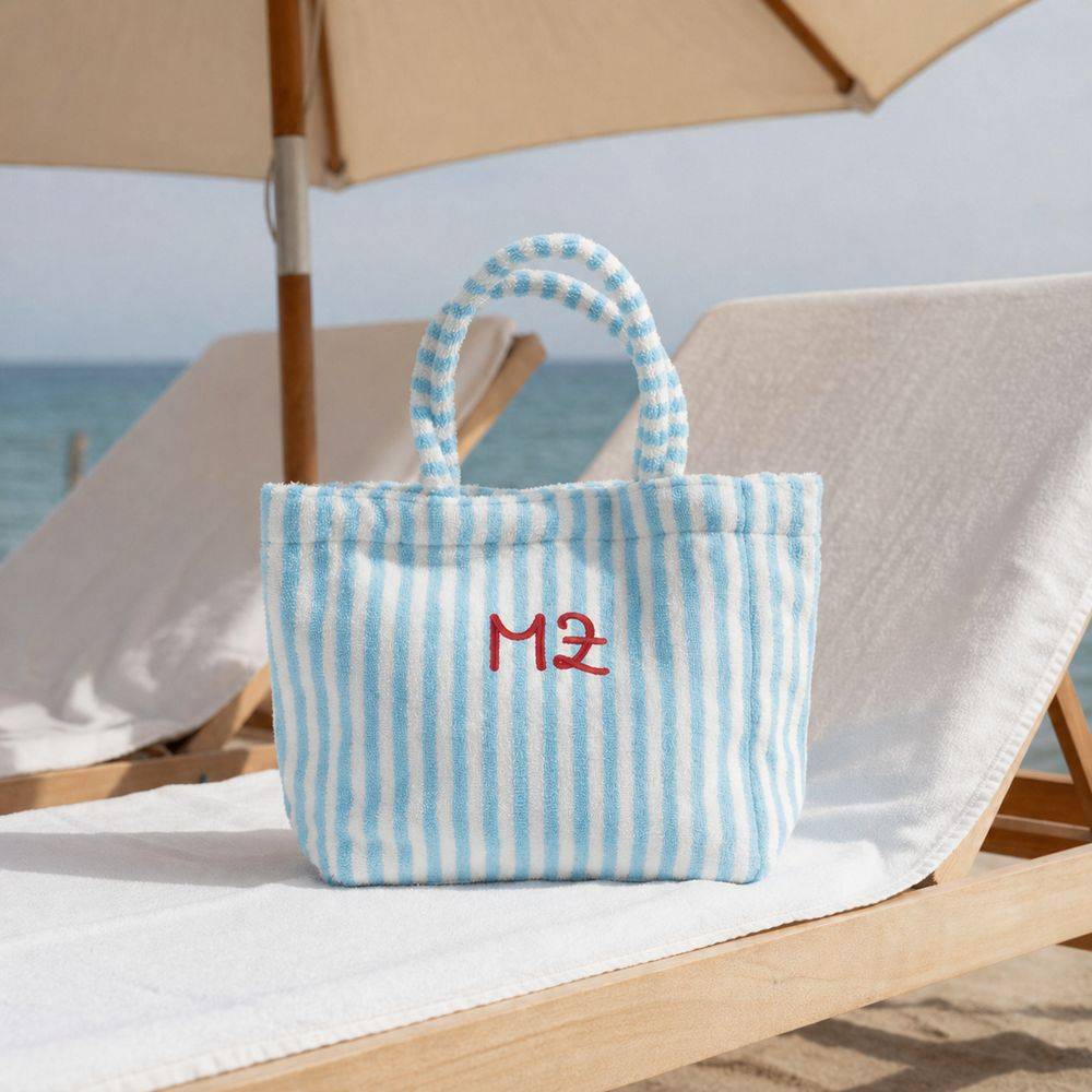 Borsa Mare in Spugna Righe Azzurro 42 x 12 H 28 Personalizzata