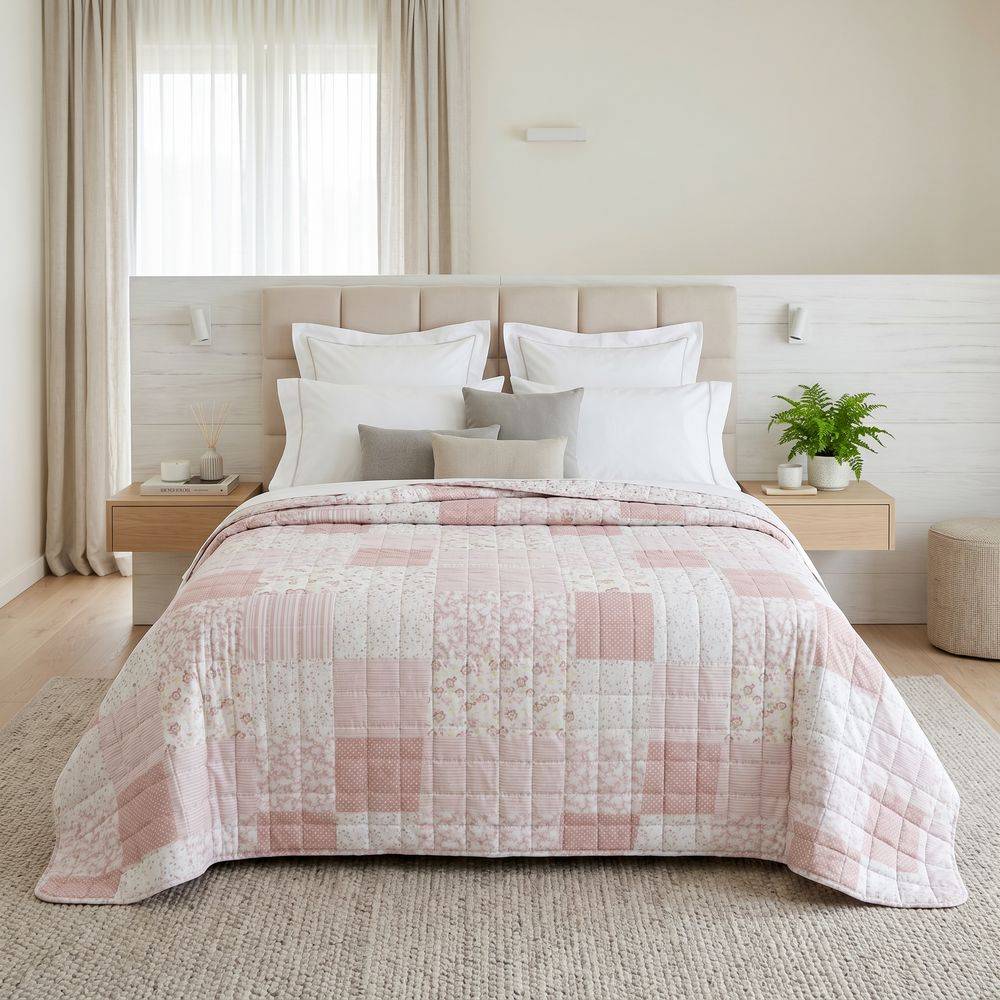 Trapuntino mezzastagione Classic Bouties Quadrati e Rose Dis 01 Matrimoniale