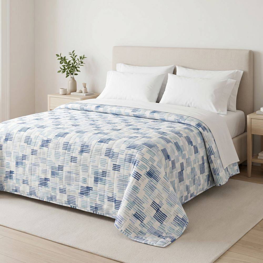 Trapuntino mezzastagione Classic Bouties Righe Azzurro Blu Dis 05 Matrimoniale