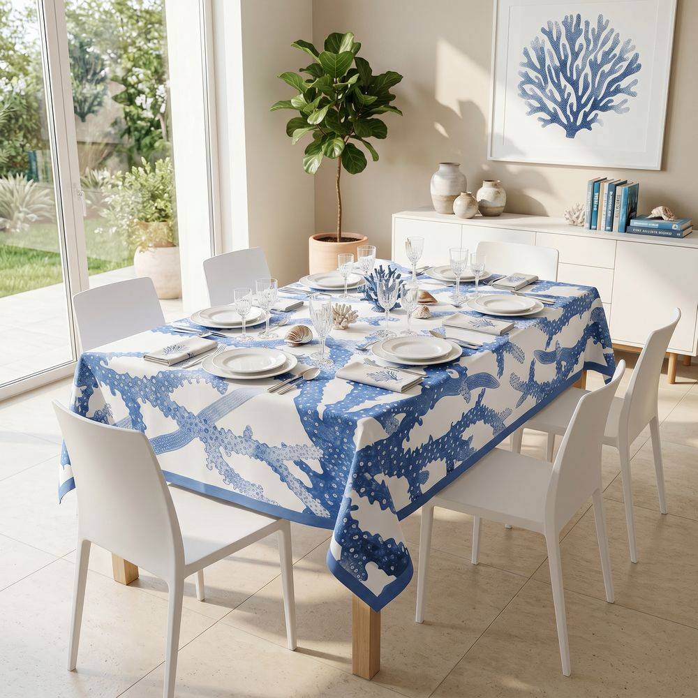 Tovaglia Resinata Stampa digitale Anastasia Sail Coral Blu 140 x 240