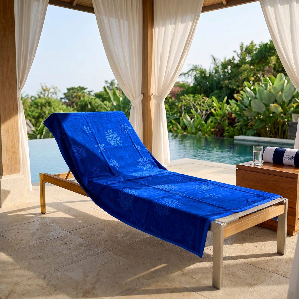 Telo mare Spugna Jacquard Double Face Coralli e Conchiglie Blu 90x160