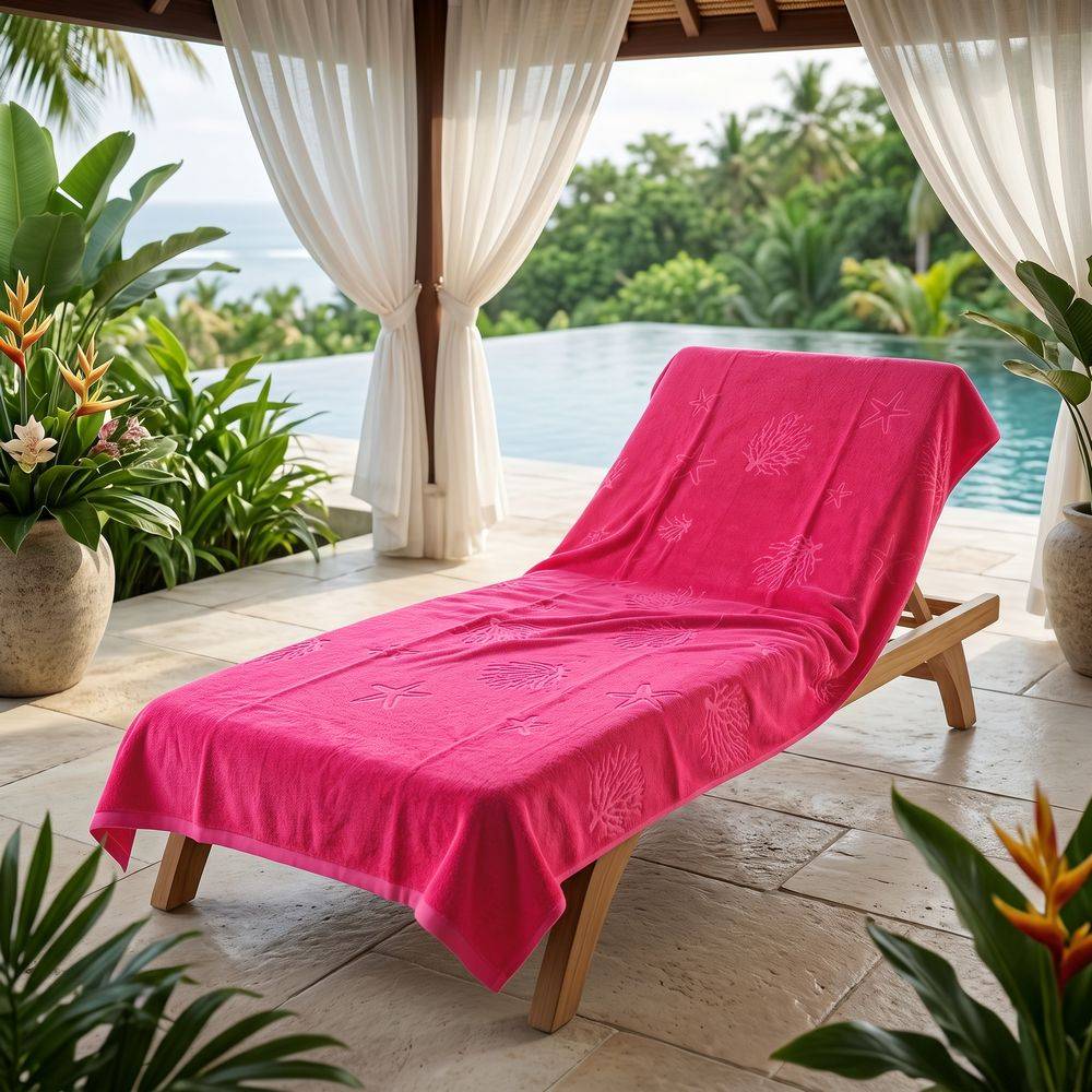 Telo mare Spugna Jacquard Double Face Coralli e Conchiglie Fuxia 90x160