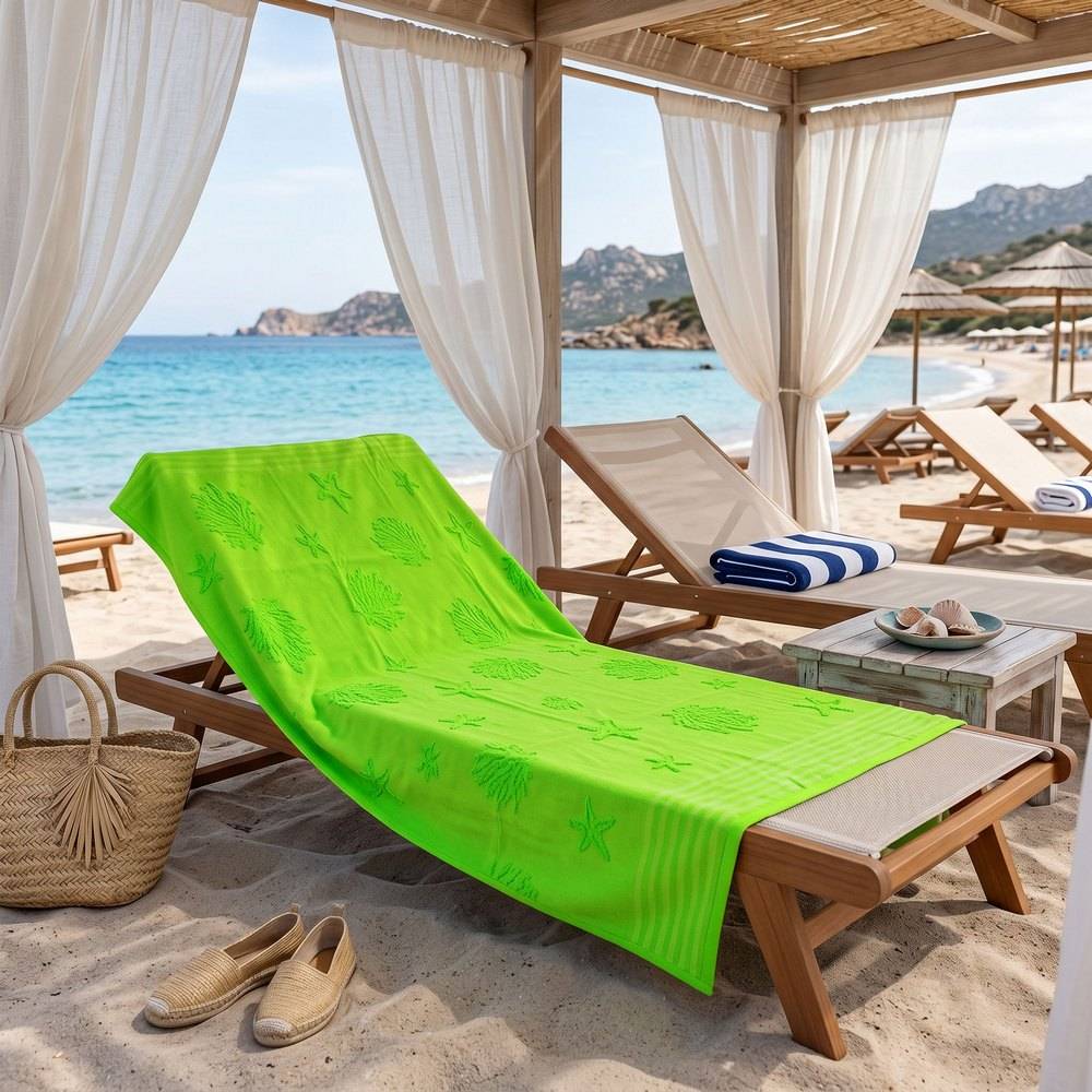 Telo mare Spugna Jacquard Double Face Coralli e Conchiglie Verde 90x160
