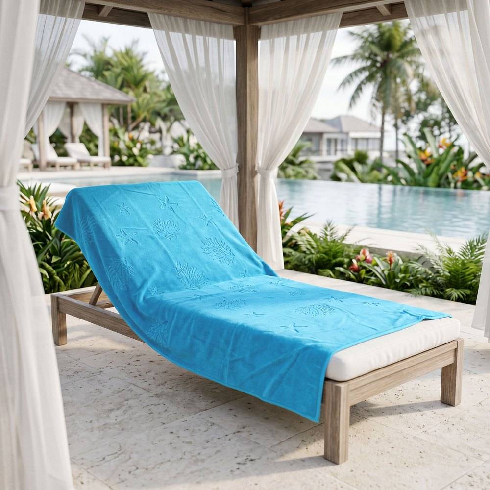 Telo mare Spugna Jacquard Double Face Coralli e Conchiglie Turchese 90x160