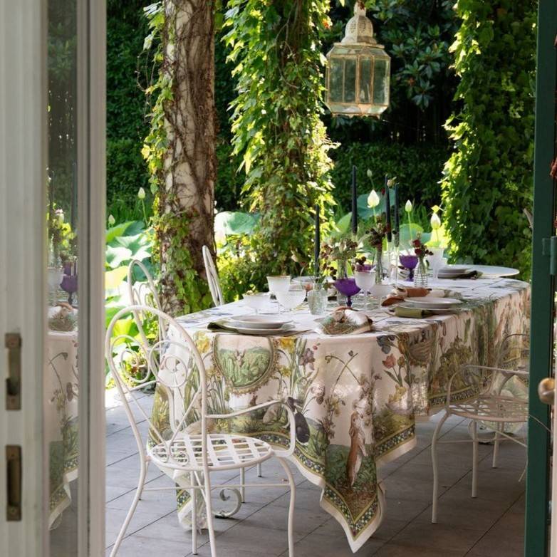 Tovaglia Tessitura Toscana Bunny Garden 100% Lino 170 x 170 