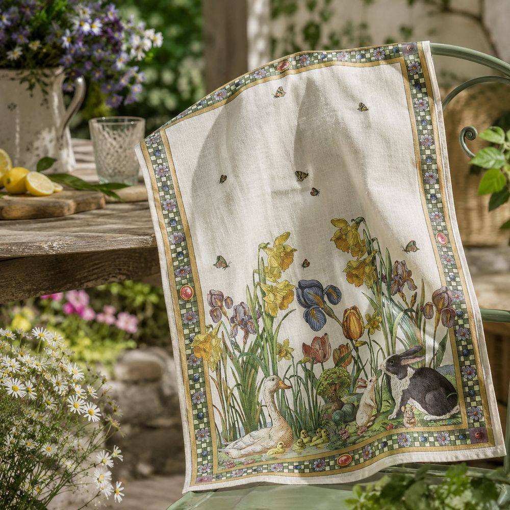 Canovaccio Tessitura Toscana Bunny Garden Giallo 100% Lino