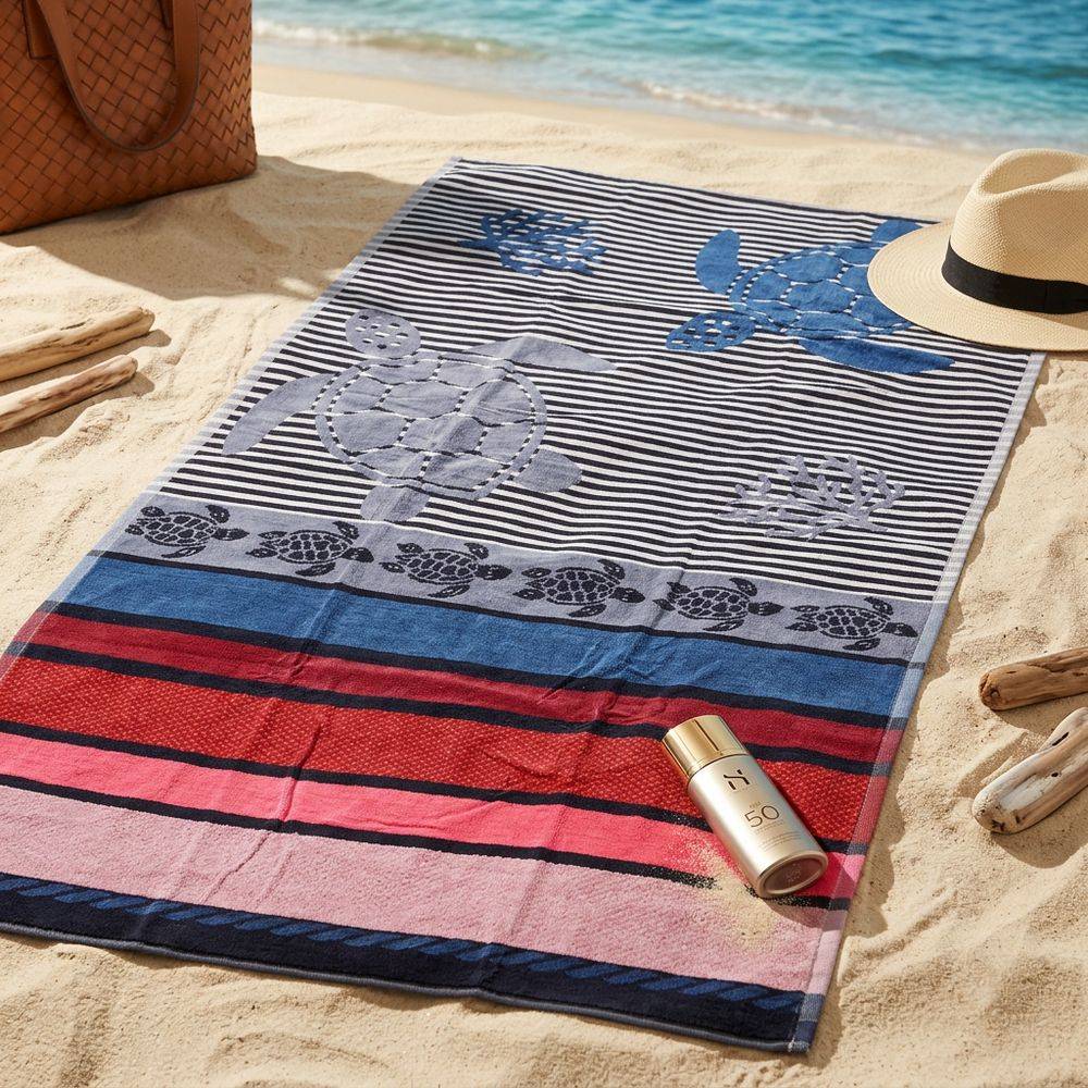Telo Mare Spugna Jacquard Caretta Rosa 90 x 165