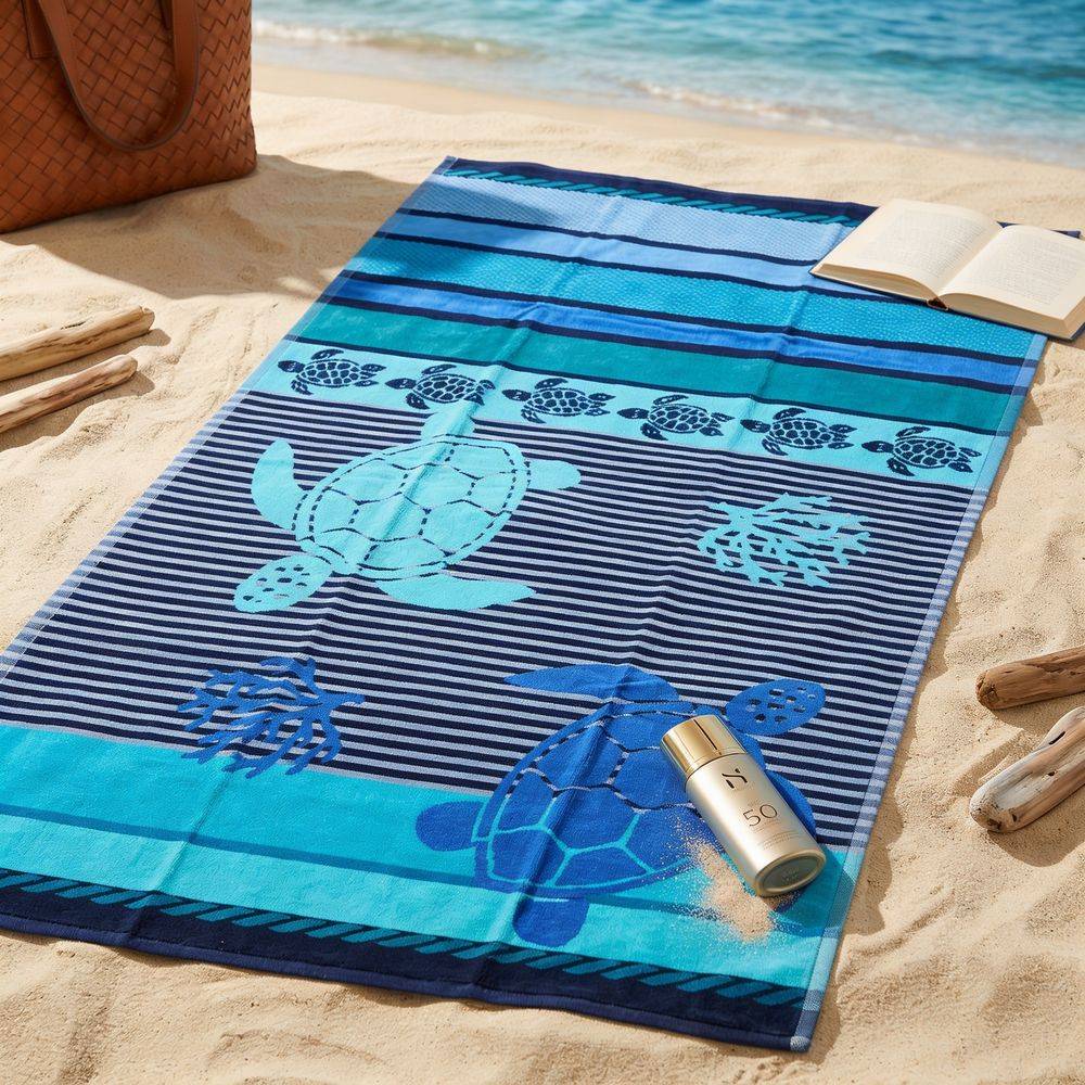 Telo Mare Spugna Jacquard Caretta Blu 90 x 165
