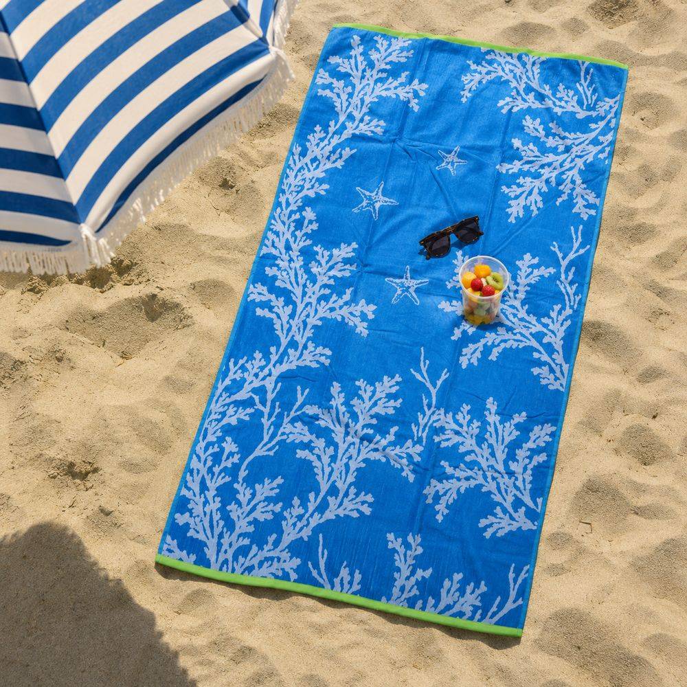 Telo Mare Spugna Jacquard Reef Star Blu 90 x 165