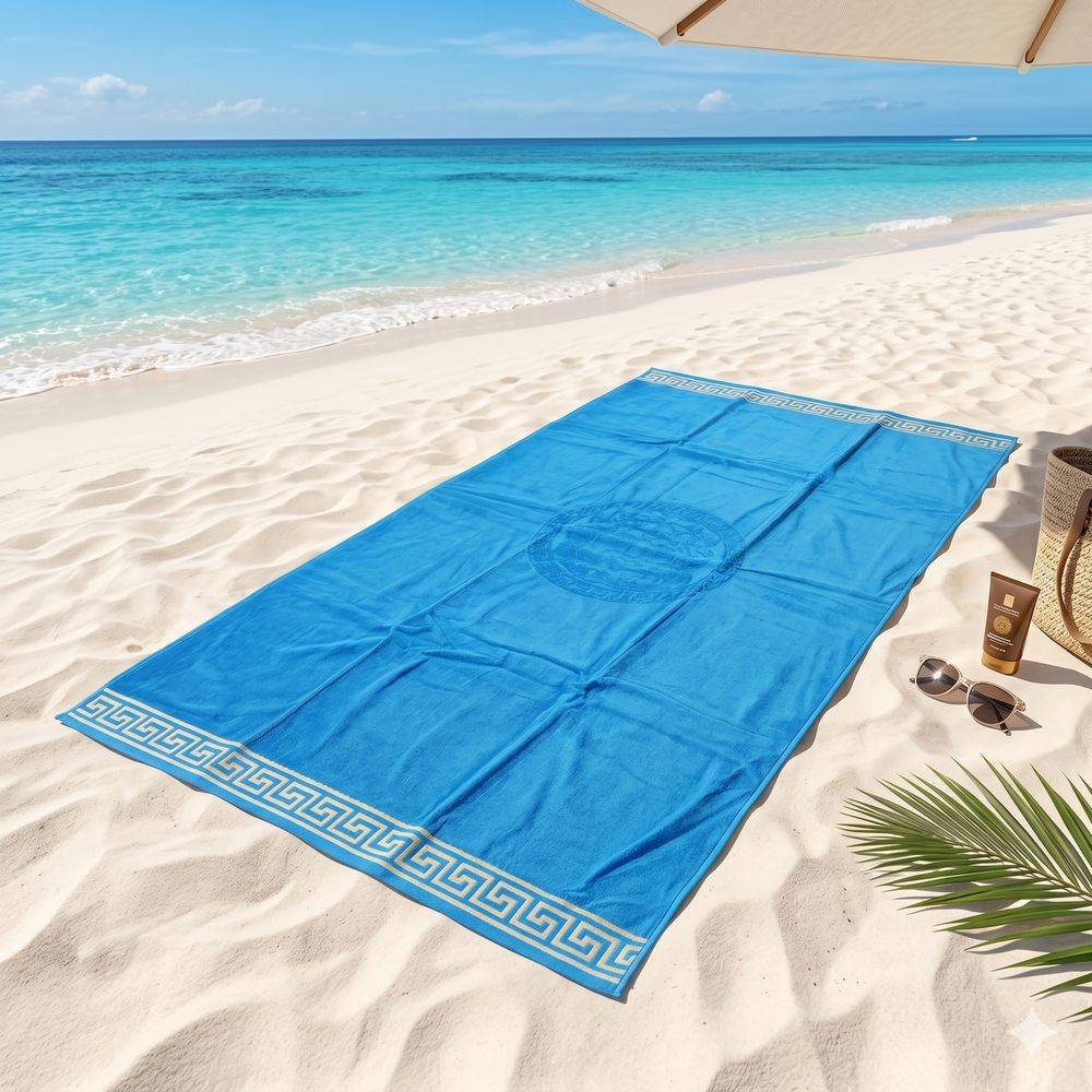 Telo Mare Spugna Velour New Cameo Azzurro 90x165
