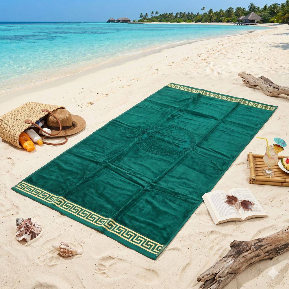 Telo Mare Spugna Velour New Cameo Verde Scuro 90x165