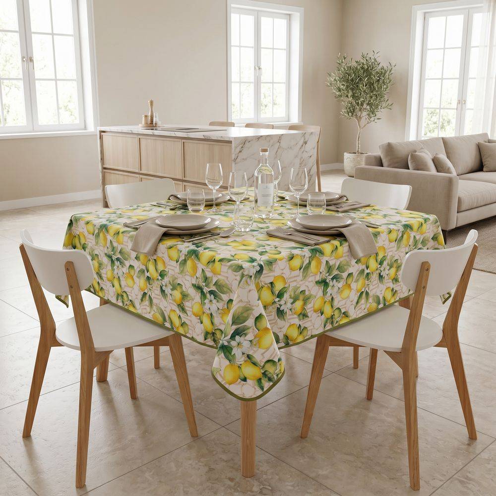 Tovaglia antimacchia Limoni e Fiori Bianchi 150 x 150