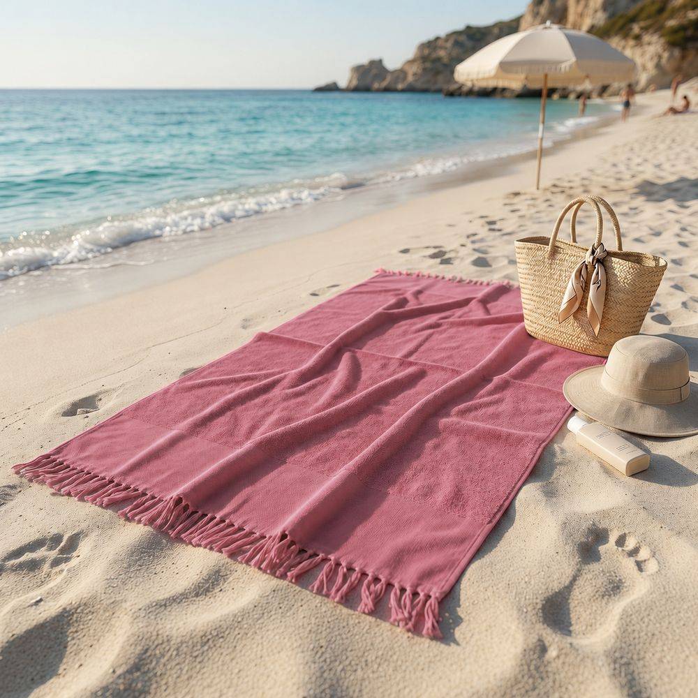 Fouta Telo Mare Spugna Palau Frange Lampone 100x200