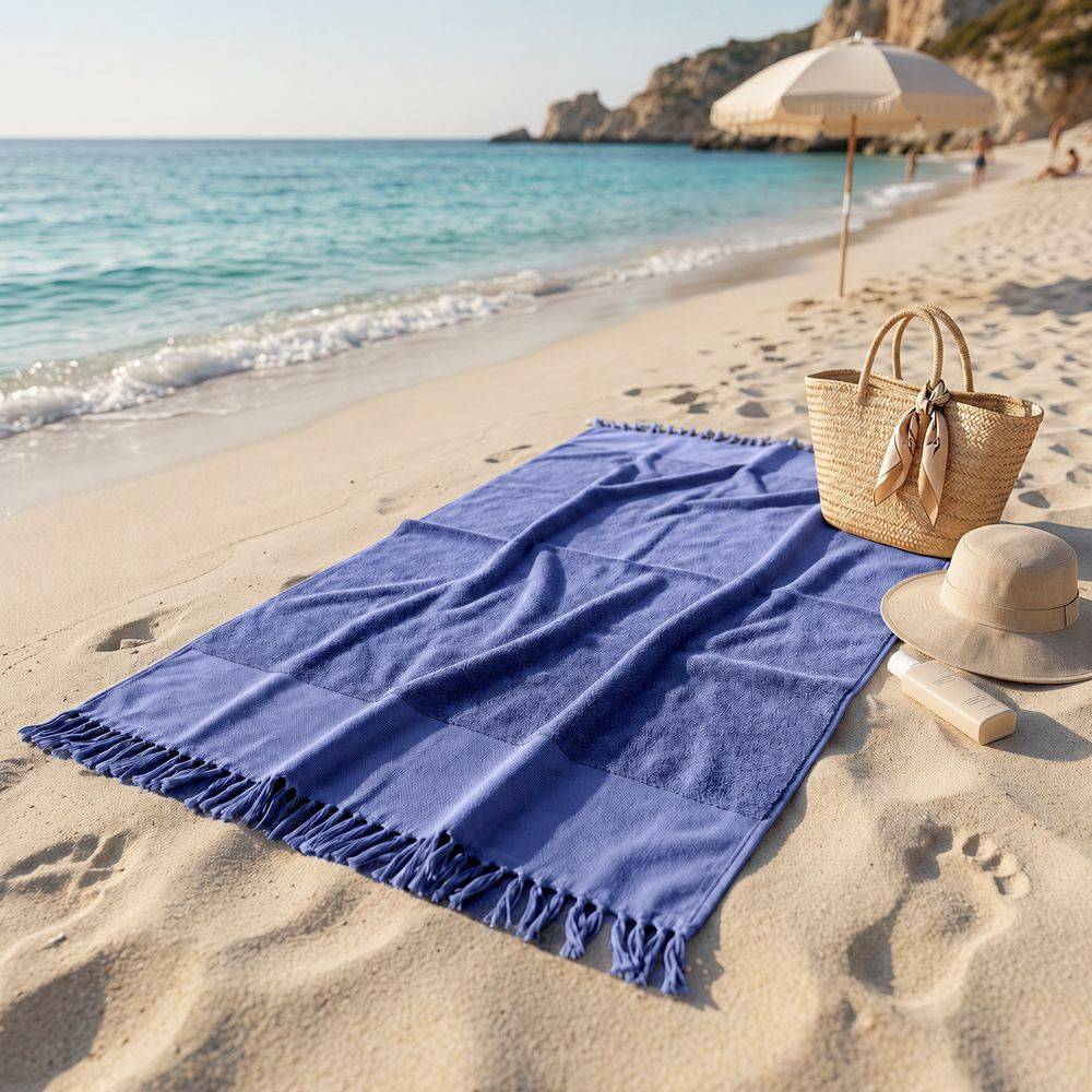 Fouta Telo Mare Spugna Palau Frange Navy 100x200