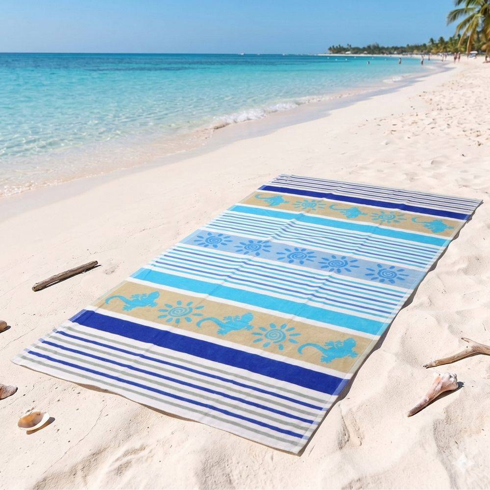 Telo Mare Spugna Jacquard Crazy Azzurro 90x165