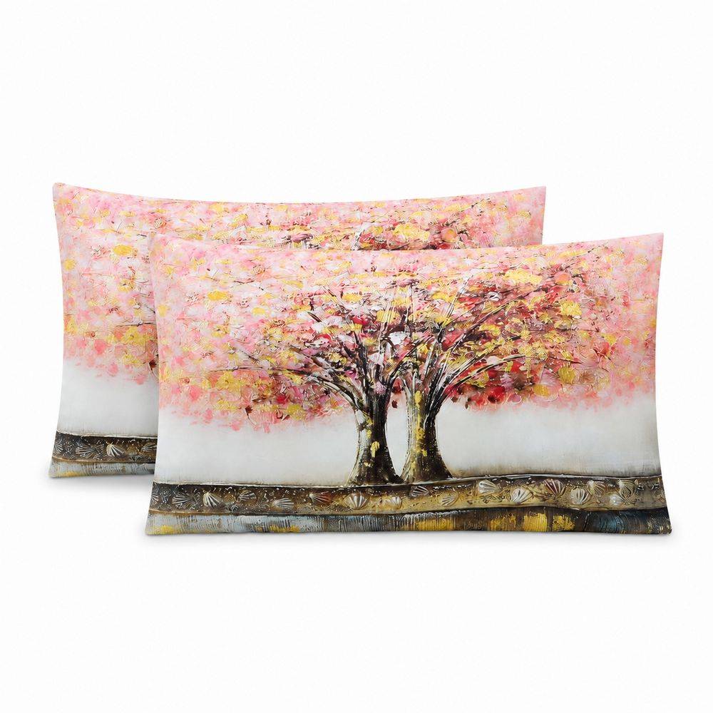 Coppia Federe Decoration Disegno 12 Alberi Fiori Rosa
