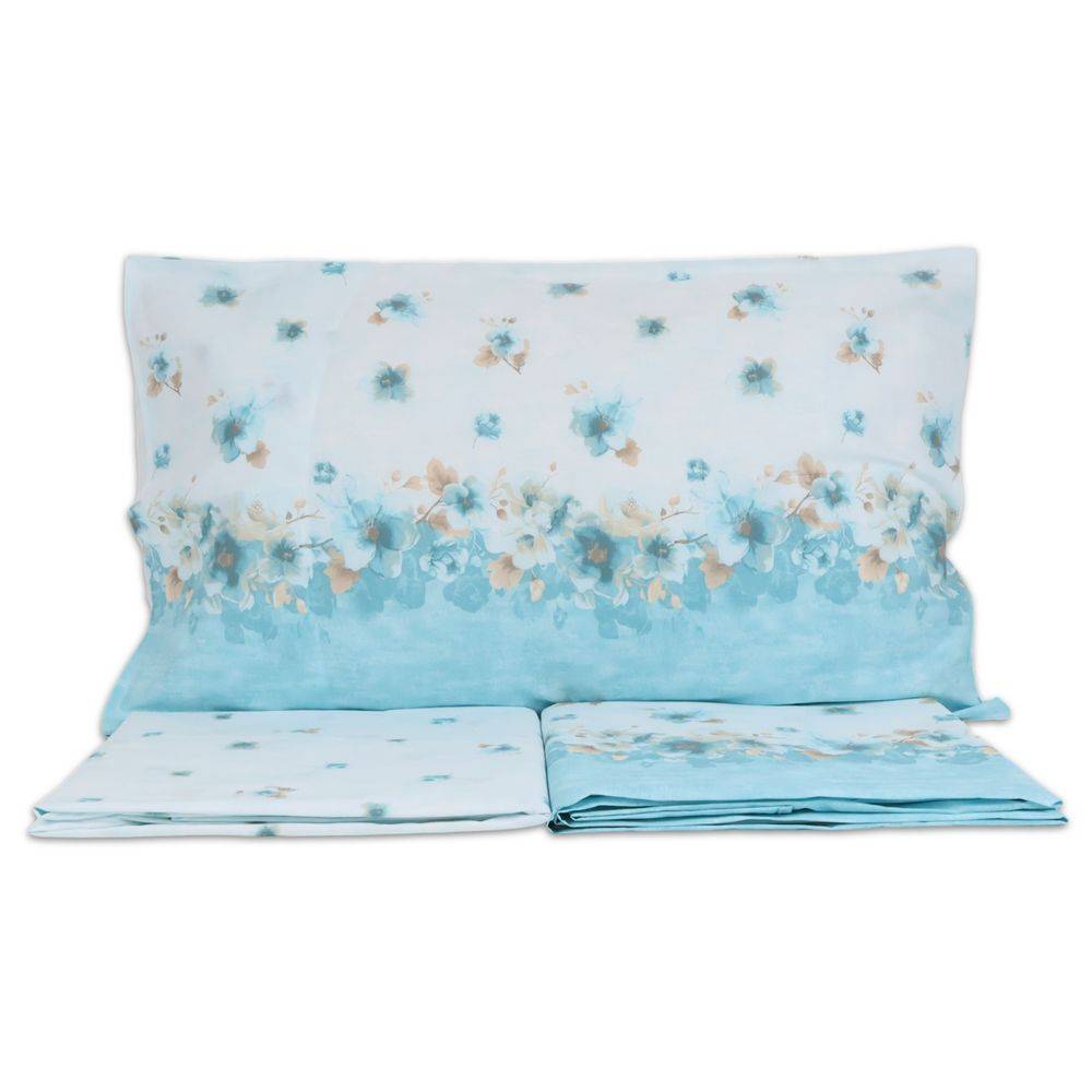 Completo Lenzuola Switch Flowers Azzurro Matrimoniale