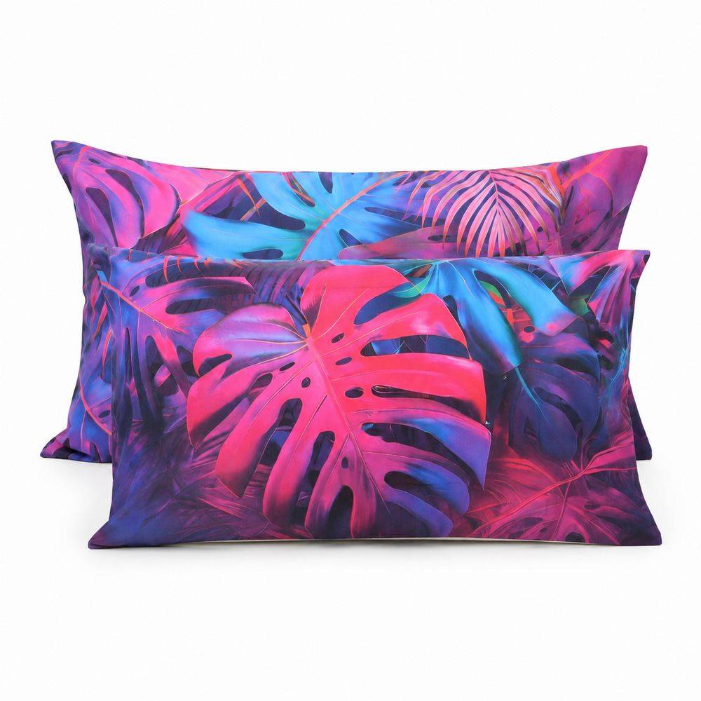 Coppia Federe Decoration Disegno 08 Foglie Tropicali