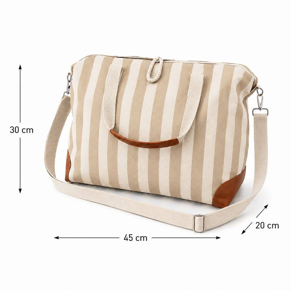 Borsone in Tessuto a Righe con Manici e Tracolla Garcia Beige 