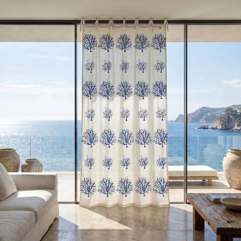 Tendone ricamato Sardegna con lacci Blu 140x290
