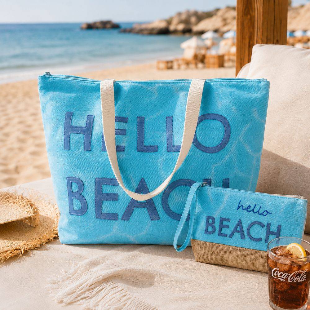 Set Borsa + Pochette in Tessuto Bria Azzurro