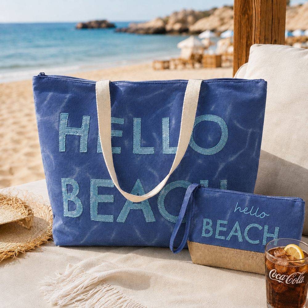 Set Borsa + Pochette in Tessuto Bria Blu