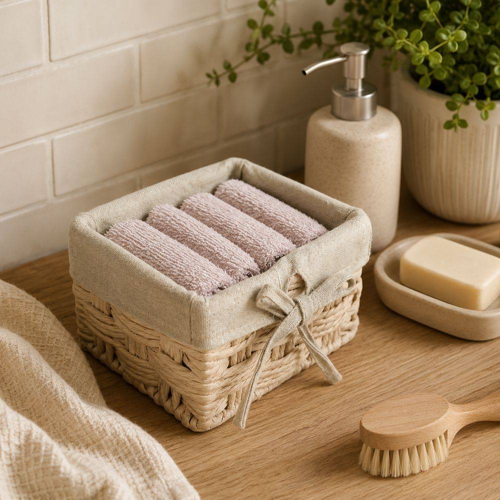 Cestino 4 Lavette in Spugna Lien Beige 
