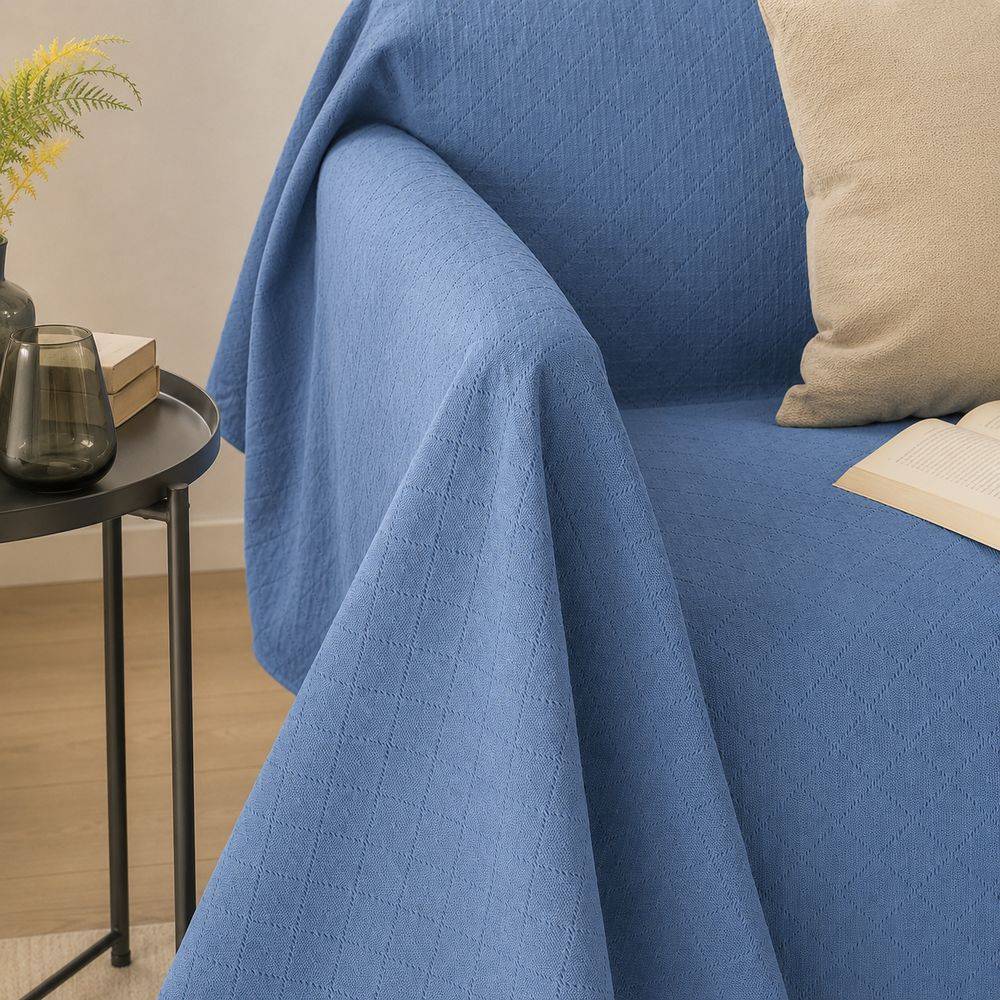 Copriletto arredatutto in Piquet Blu Matrimoniale