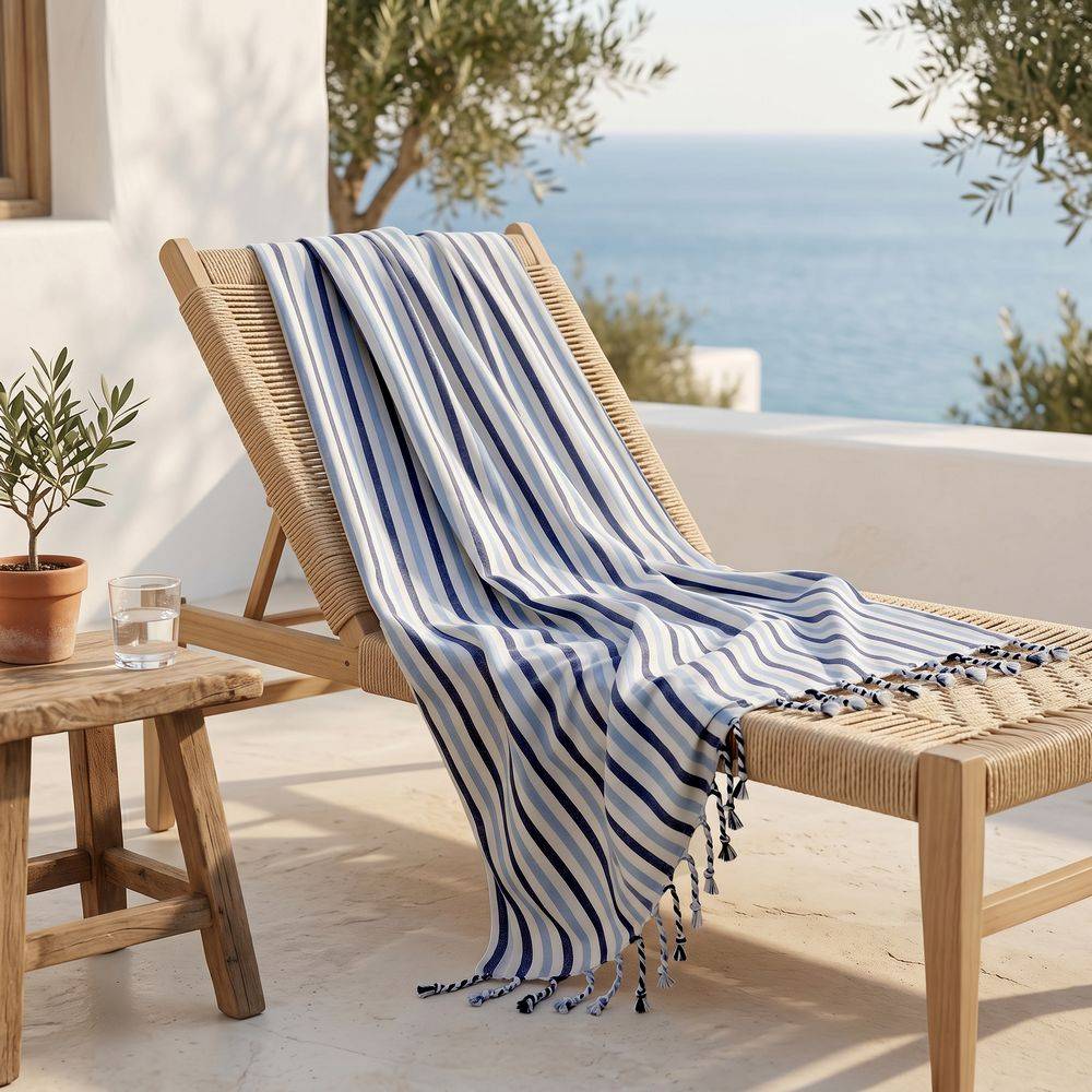 Fouta Telo Mare Mudan Righe Blu 95x190