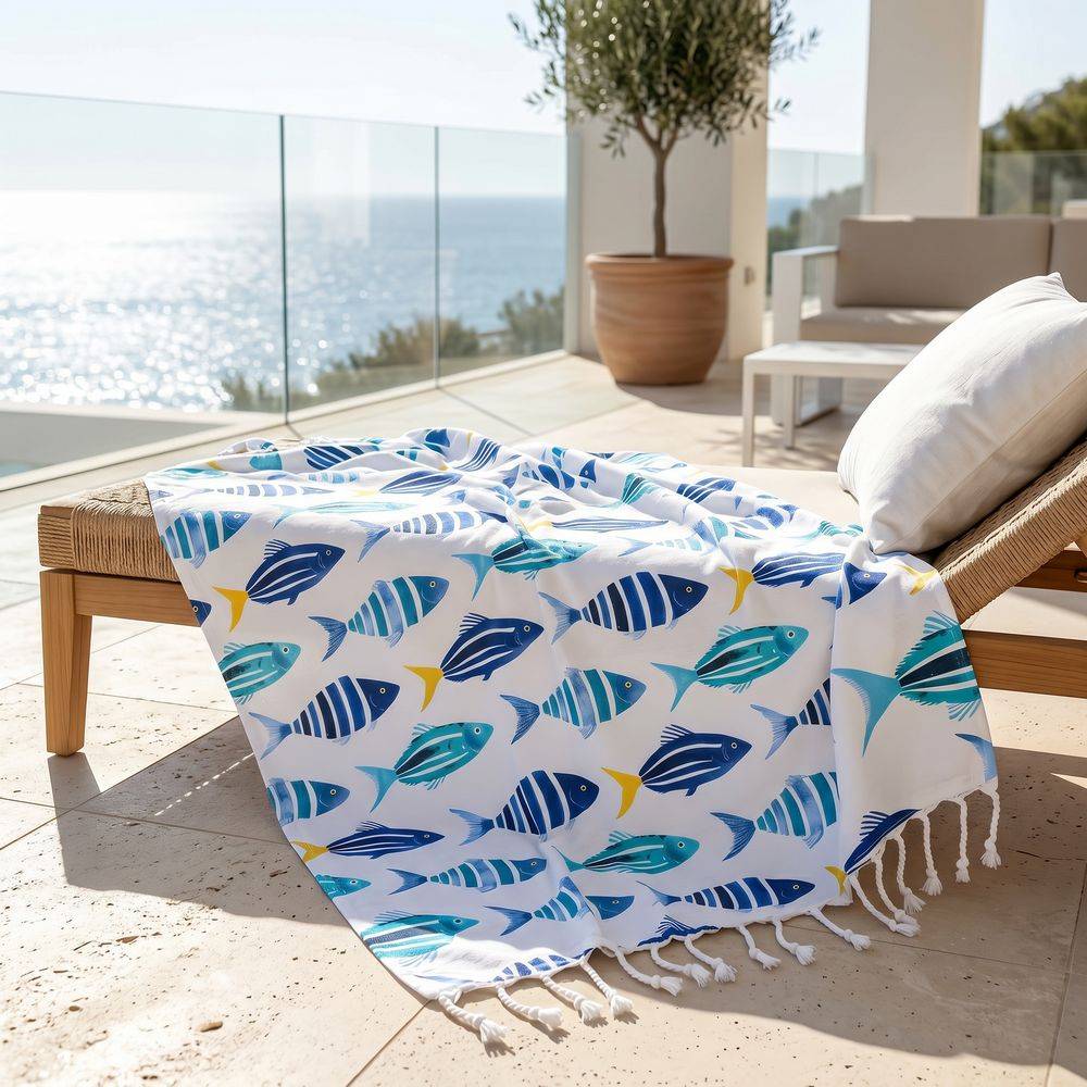 Fouta Telo Mare Gurami Pesci Blu Azzurri 95x190