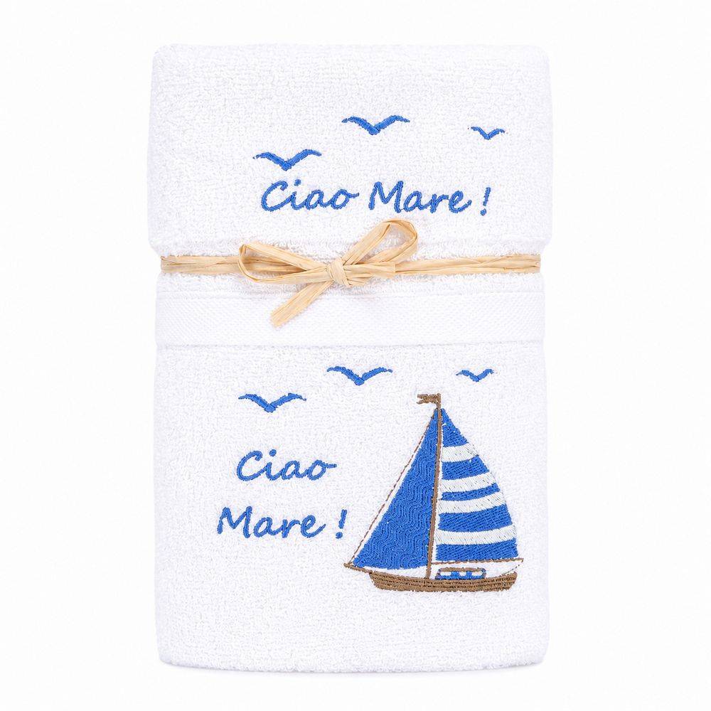Coppia asciugamani Ricamati Ciao Mare Bianco