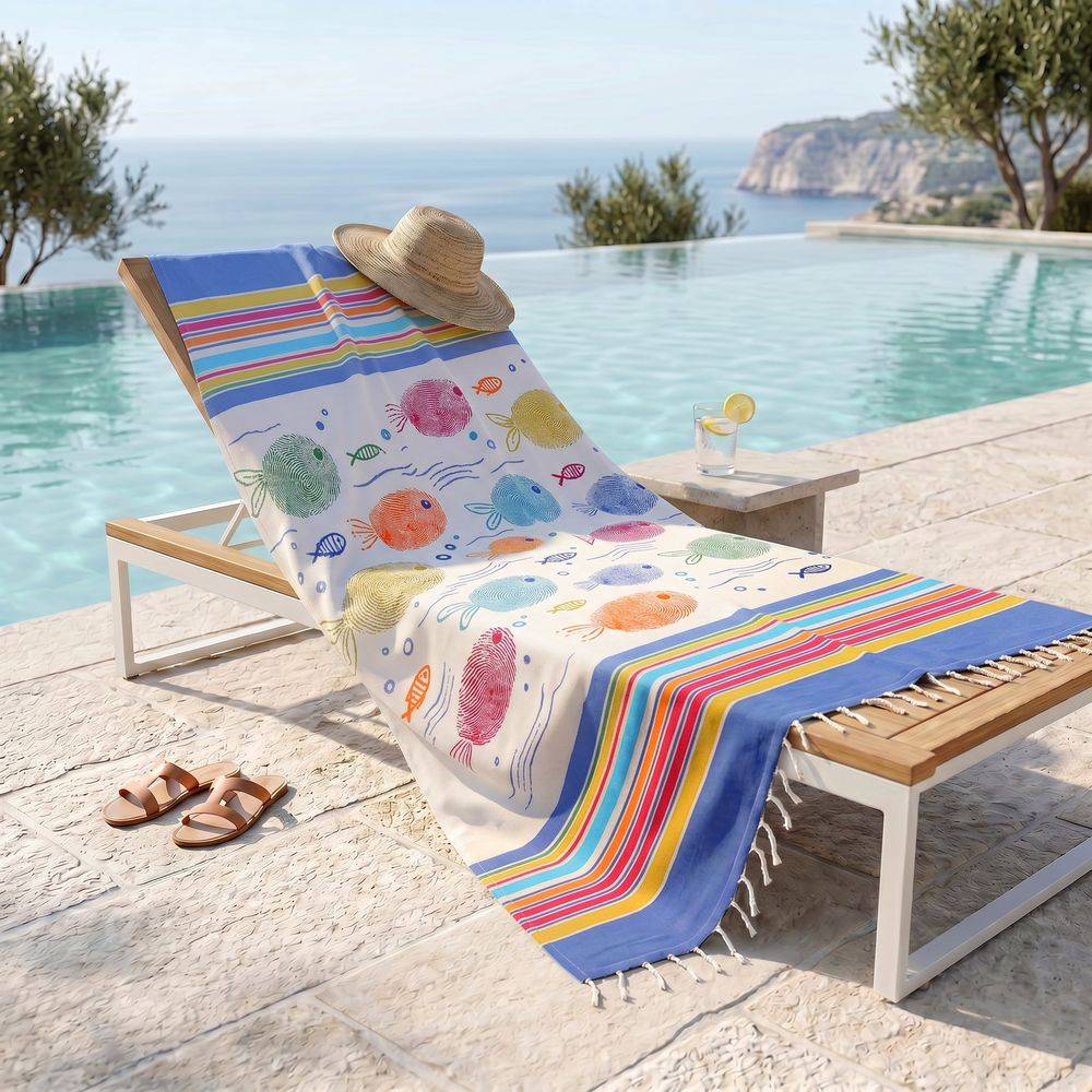 Fouta Telo Mare Pesci Impronte 100x200