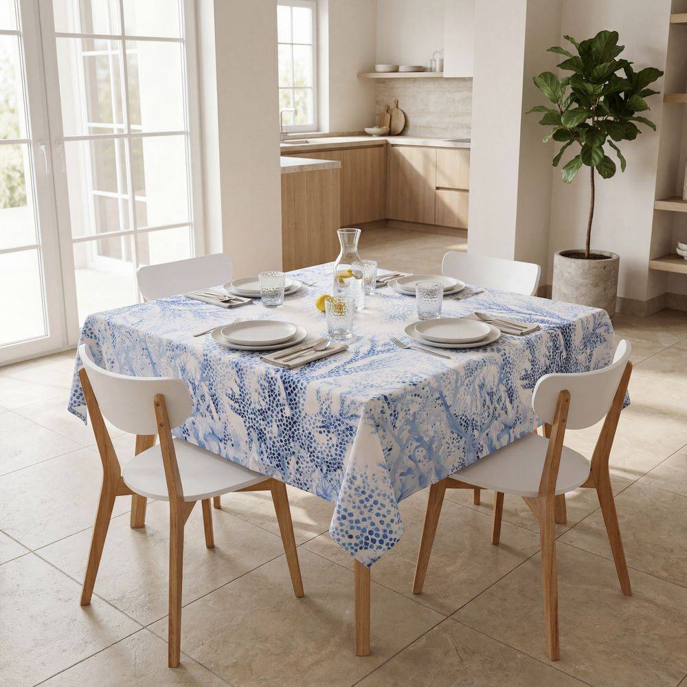 Tovaglia antimacchia Kiki Mare Coralli Mosaico Azzurri 140x140