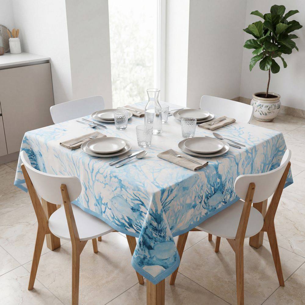 Tovaglia antimacchia Kiki Mare Coralli Pesci Azzurri 140x140