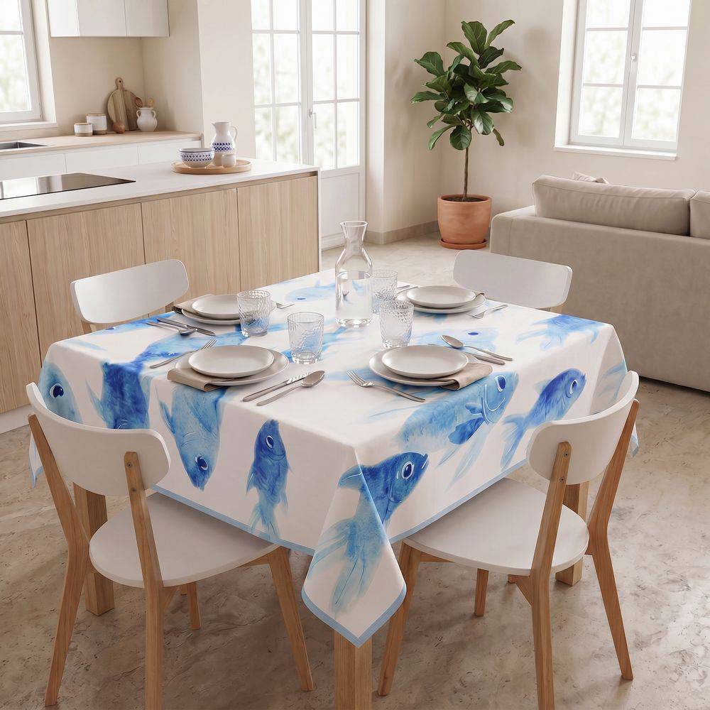 Tovaglia antimacchia Kiki Mare Pesci Azzurri Grandi 140x140