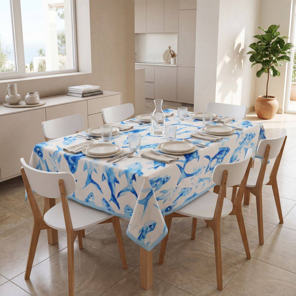 Tovaglia antimacchia Kiki Mare Pesci Azzurri Piccoli 140x320