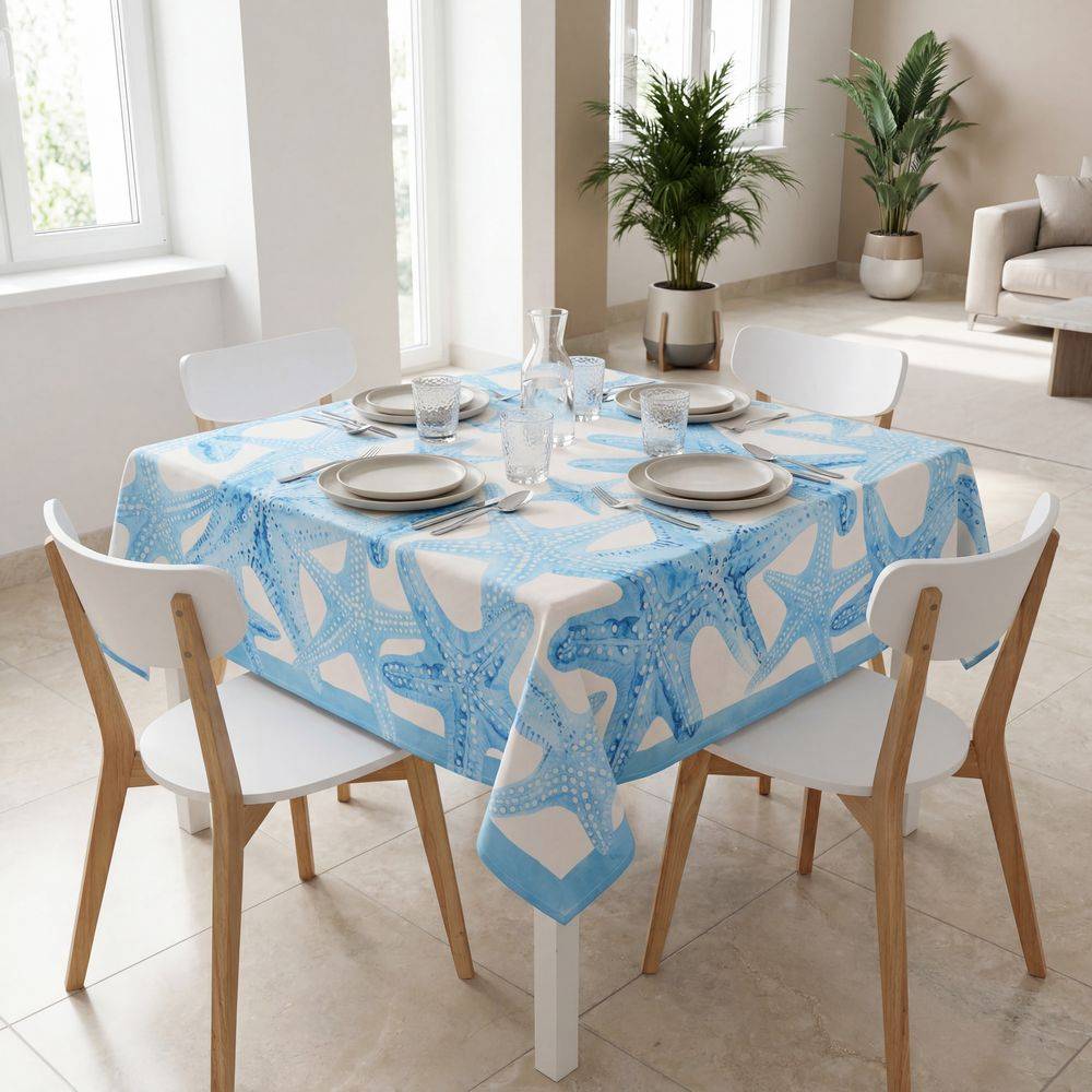 Tovaglia antimacchia Kiki Mare Stelle Marine Azzurre 140x140