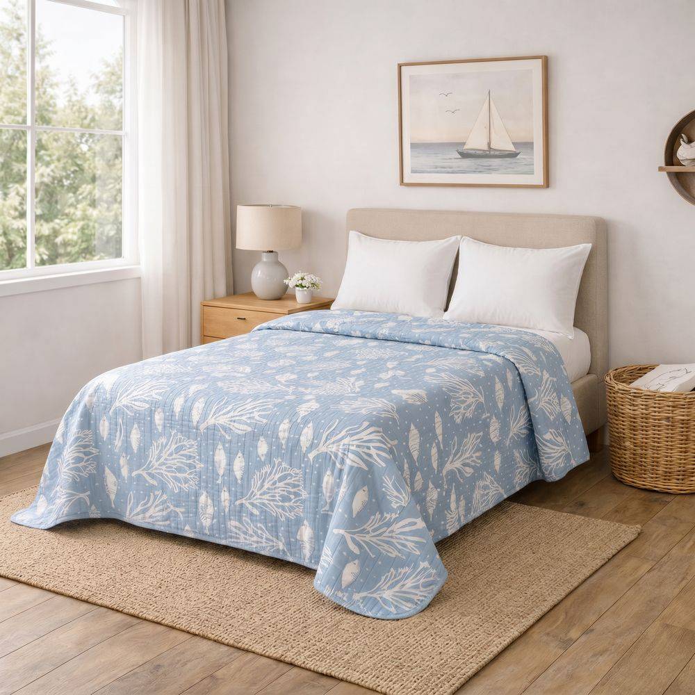 Copriletto mezzastagione jacquard Pesciolini azzurri matrimoniale