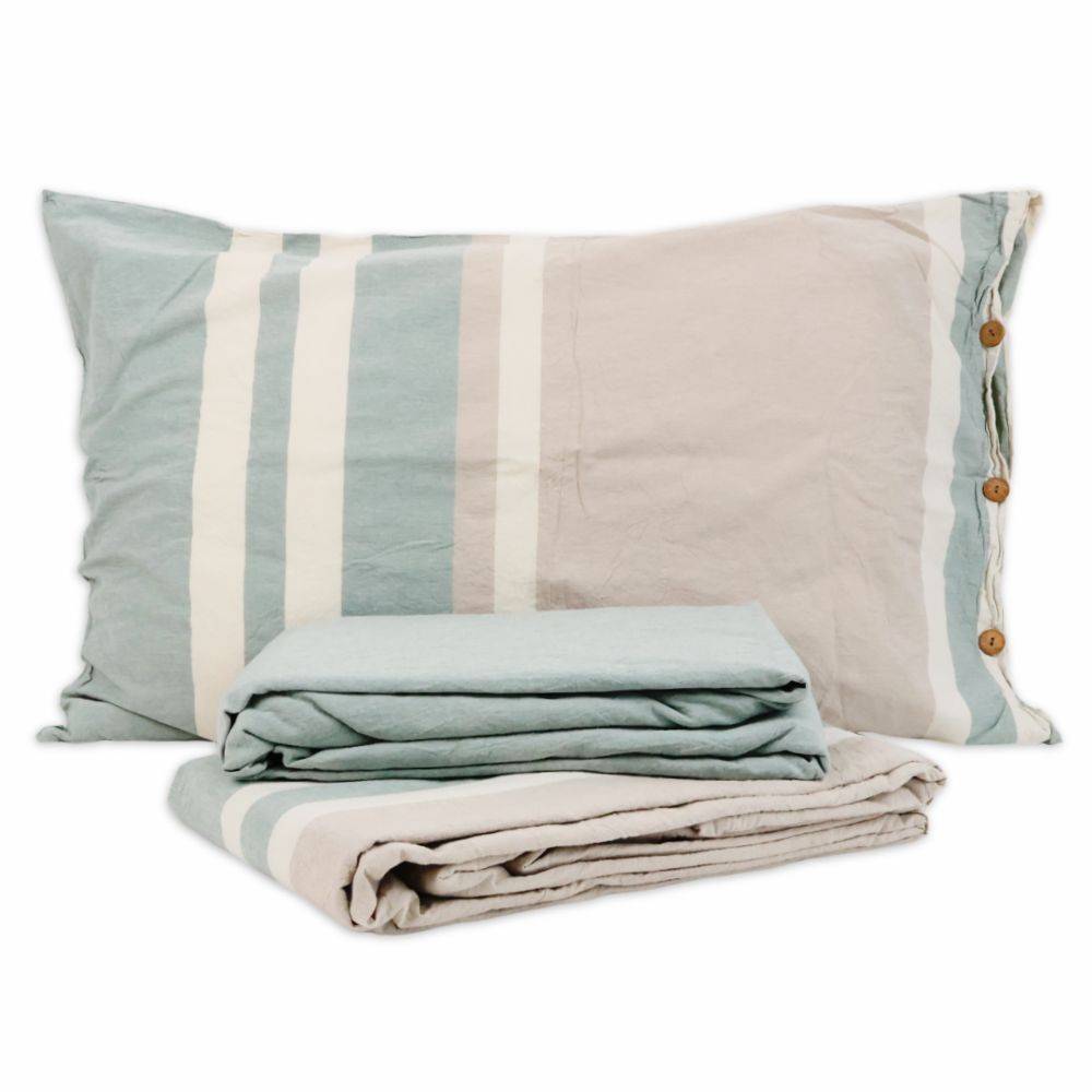 Completo Lenzuola Stone Washed Matilde Verde Matrimoniale 