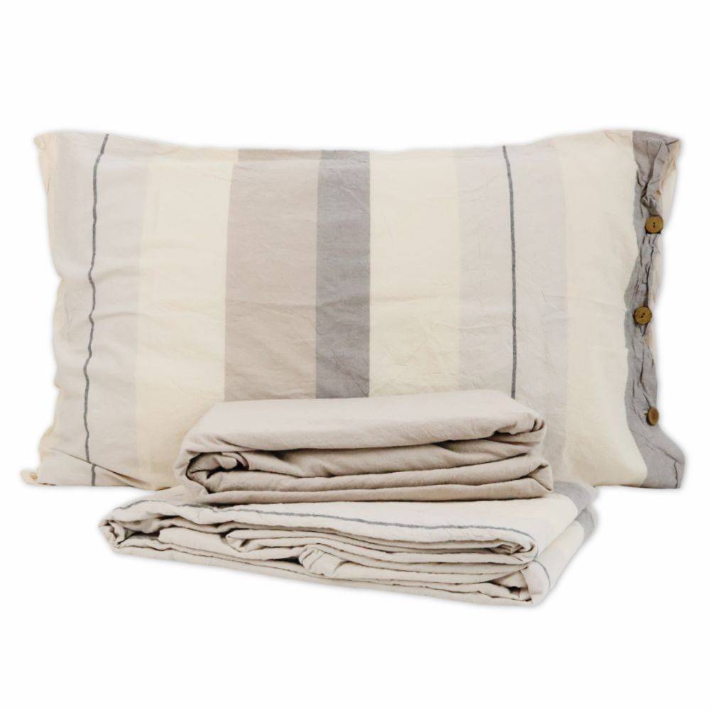 Completo Lenzuola Stone Washed Matilde Naturale Matrimoniale