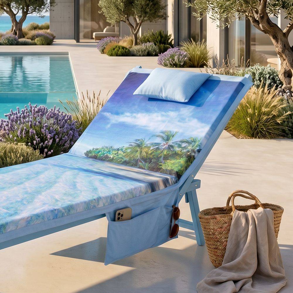 Telo mare per lettino con cuscino Trip Mare e Palme 80x190